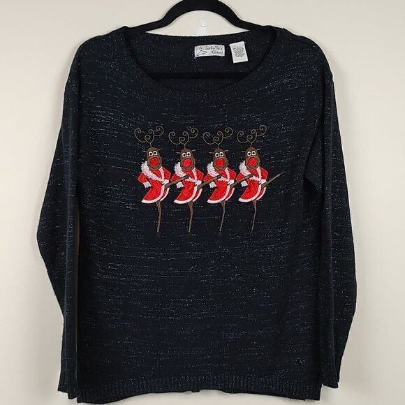 Isabella's Closet Crew Neck Christmas Sweater Embroidered Reindeer Rockettes - Picture 9 of 10